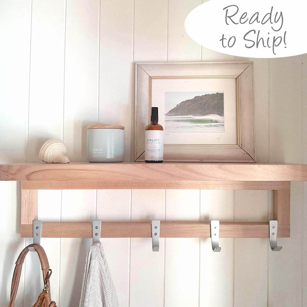 Wooden wall mounted Coat Rack Tassie Oak Entryway shelf Australia
