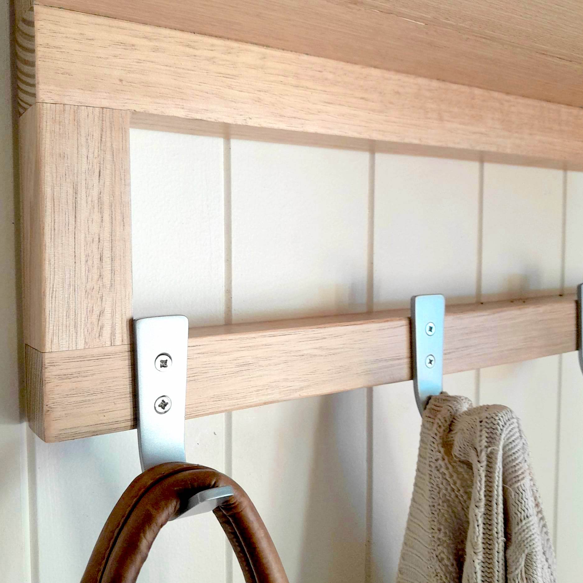 Wooden wall mounted Coat Rack Tassie Oak Entryway shelf Australia
