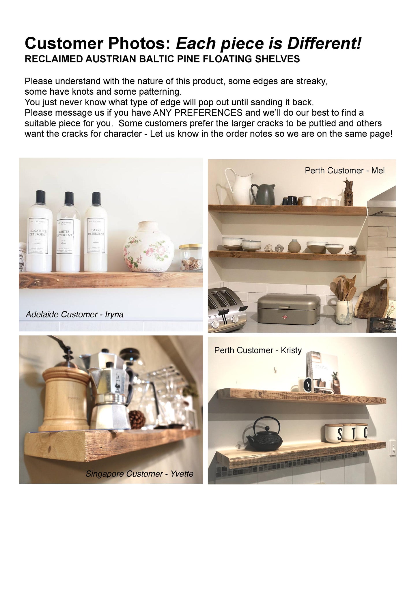 Reclaimed Baltic Pine Floating Shelf Australia