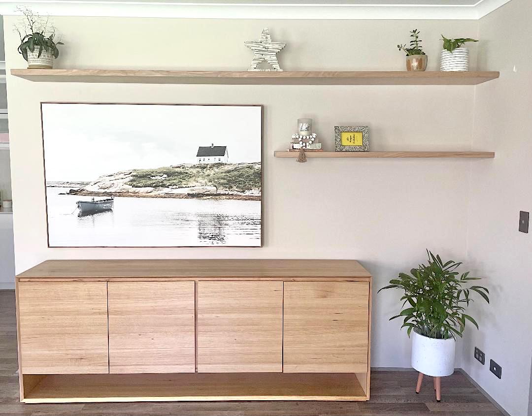 Floating shelves Glacial Oak Scandi style Australia