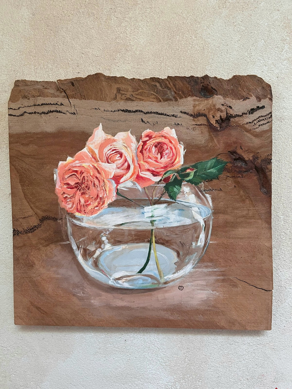 Original Rose Painting on Solid Marri Wood | Rustic Australian Wall Art | Perth Artist